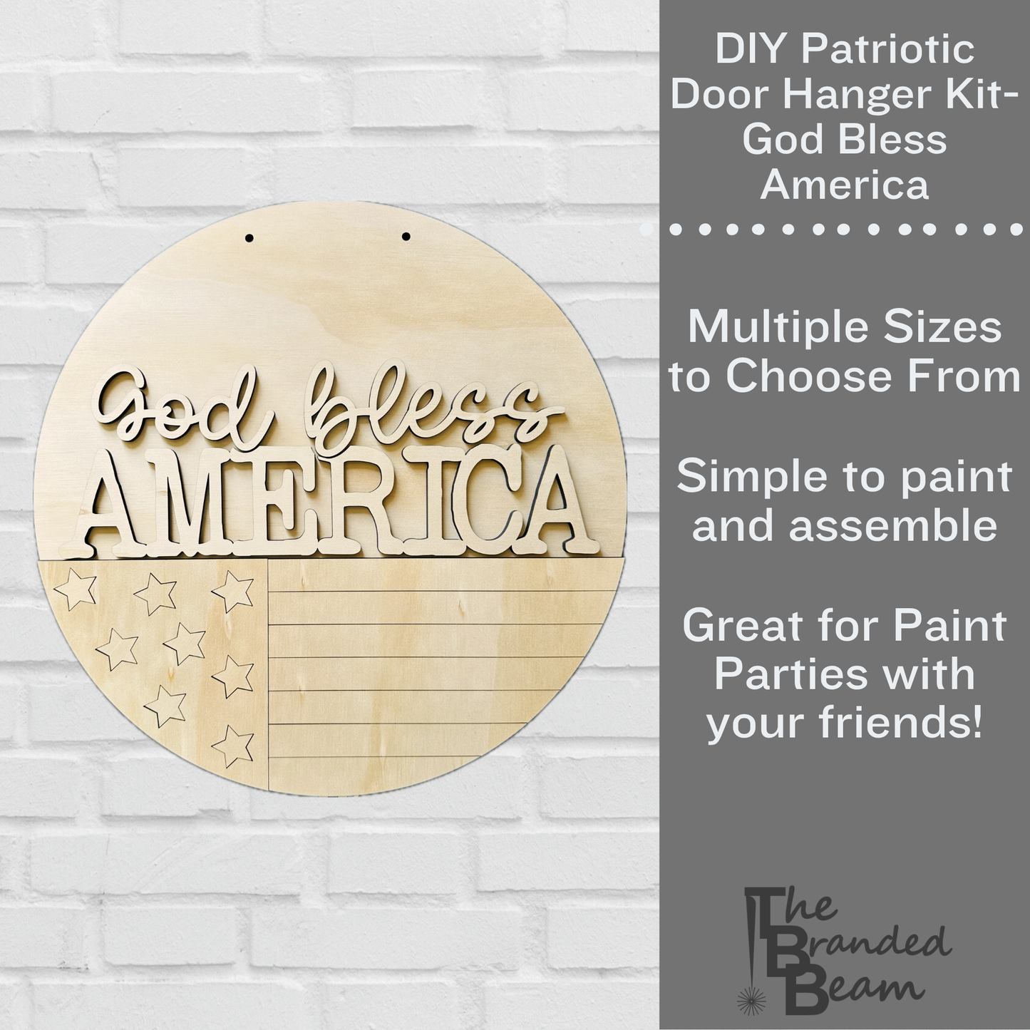 God Bless America DIY Door Hanger Kit – Unfinished Patriotic Wood Sign with Flag – Paint Your Own Porch Decor