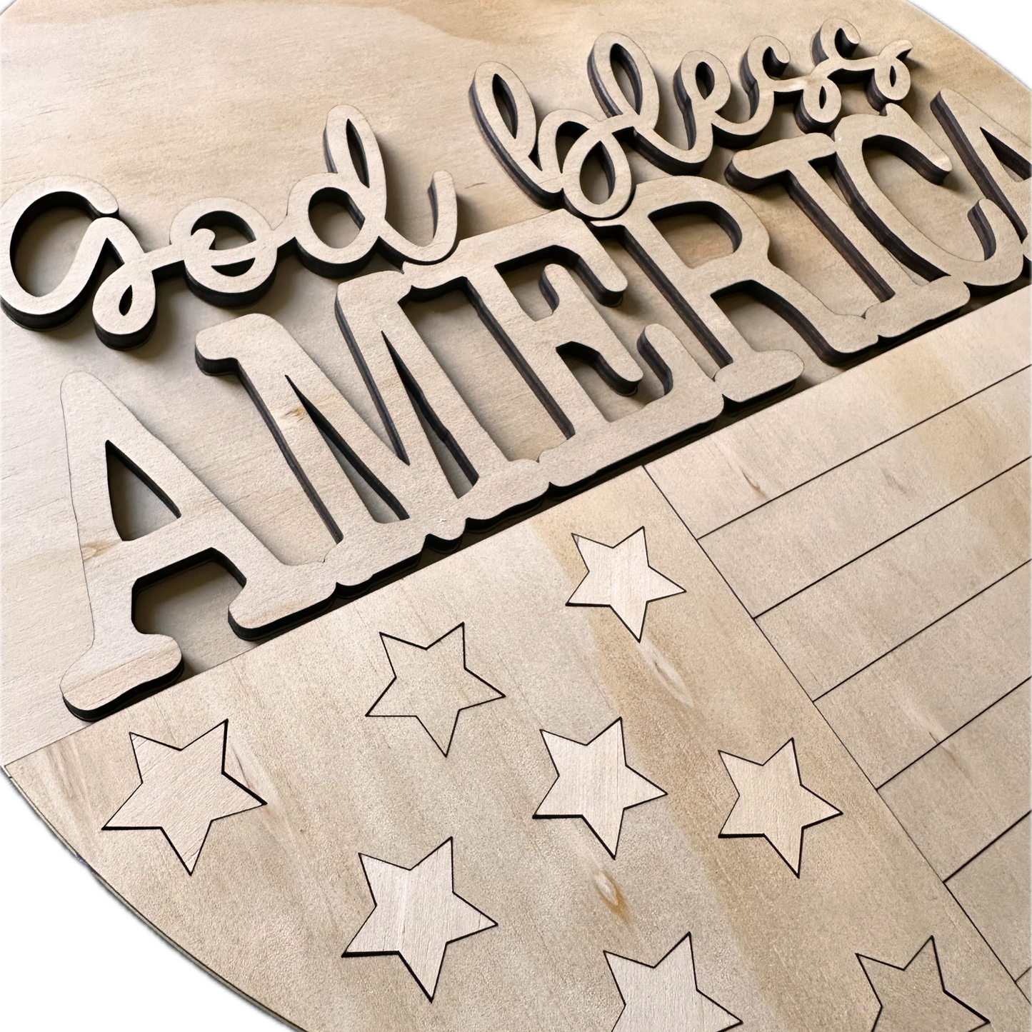 God Bless America DIY Door Hanger Kit Unfinished Patriotic Wood Sign with Flag Paint Your Own Porch Decor