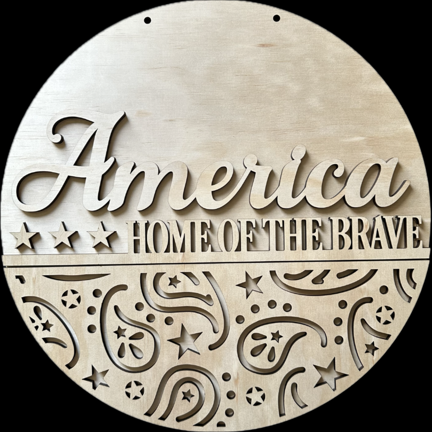 Unfinished DIY Kit with “America Home of the Brave” wooden door hanger