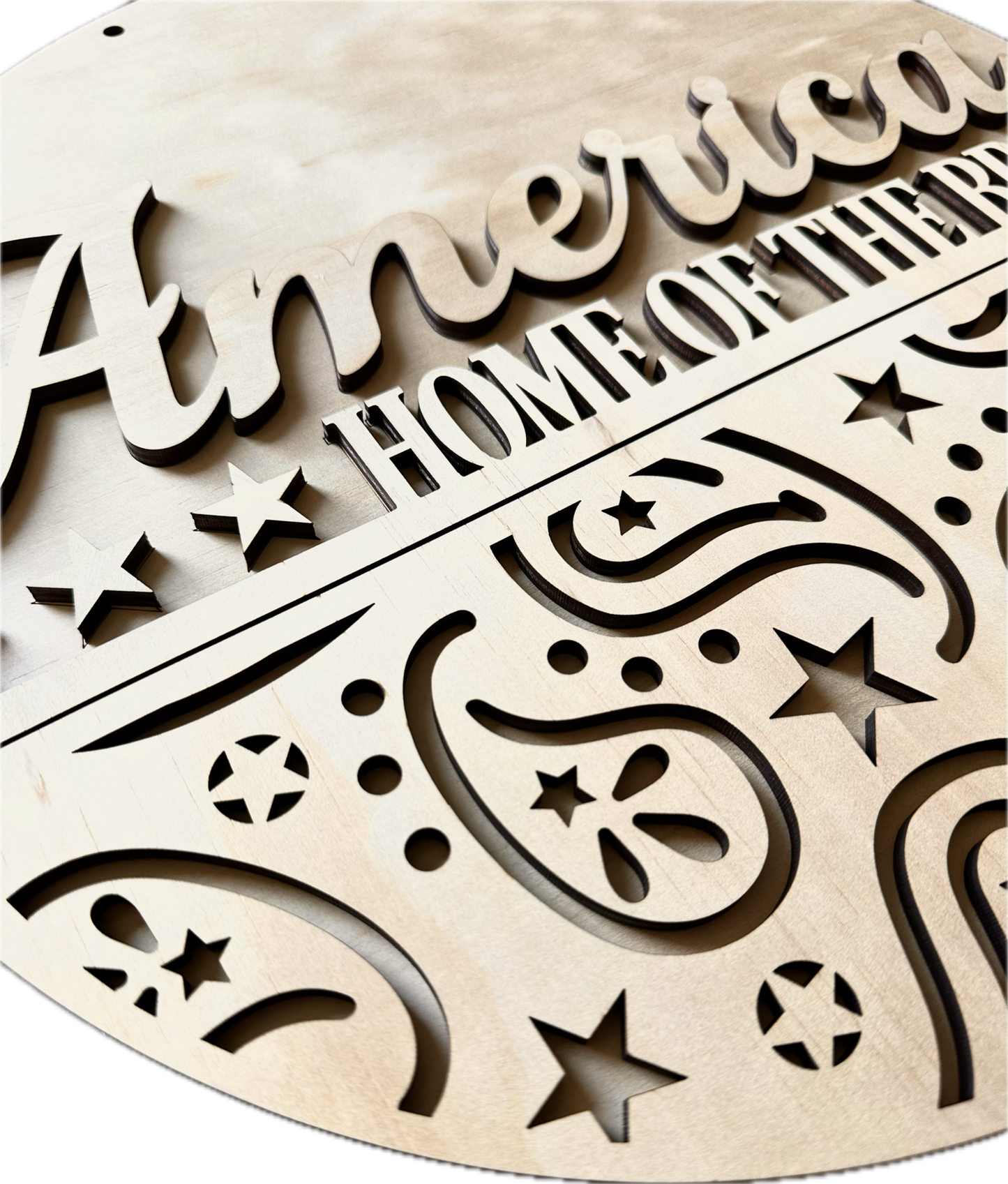 Side View of Unfinished DIY Kit with “America Home of the Brave” wooden door hanger