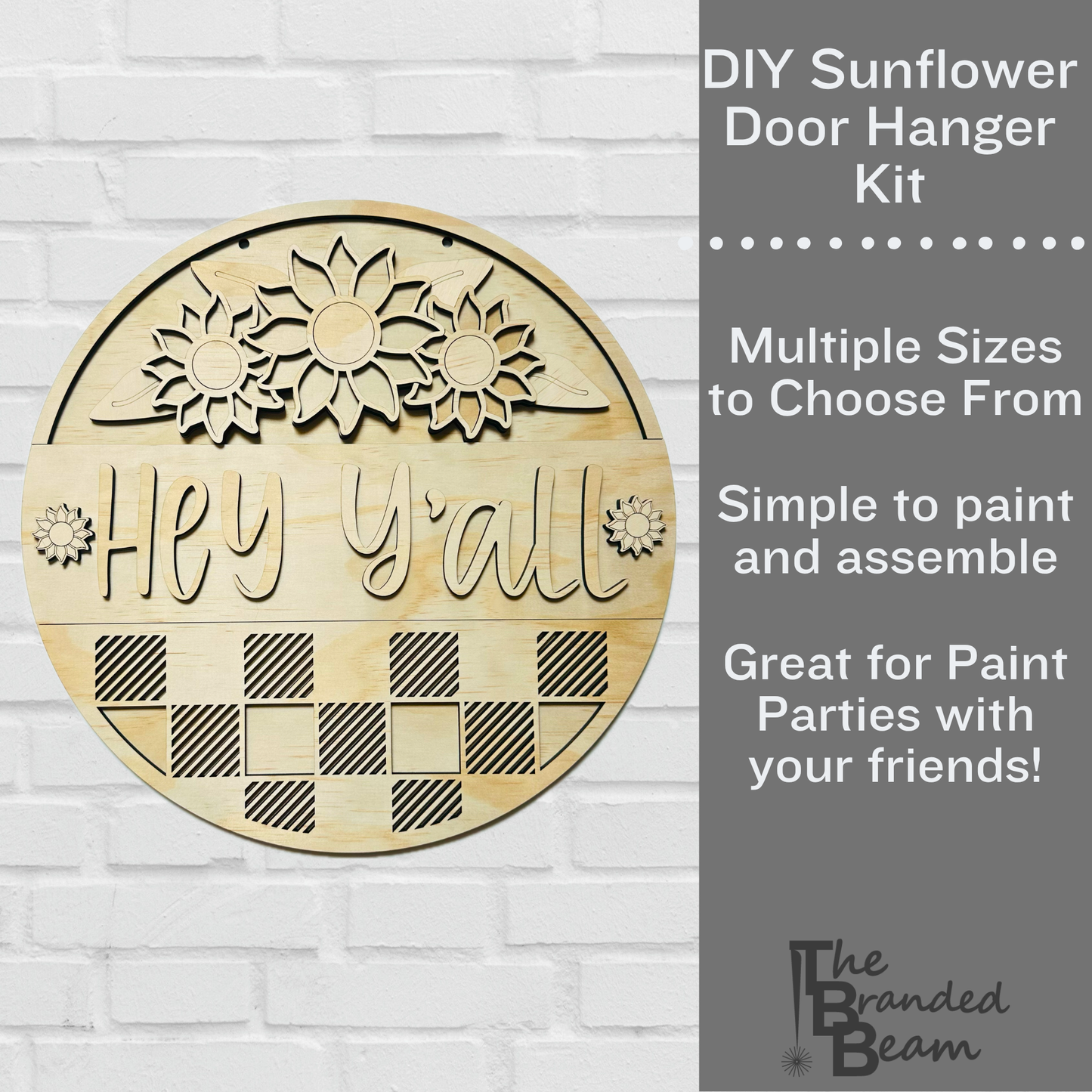 Sunflower Hey Y’all DIY Door Hanger Kit – Unfinished Wood Sign
